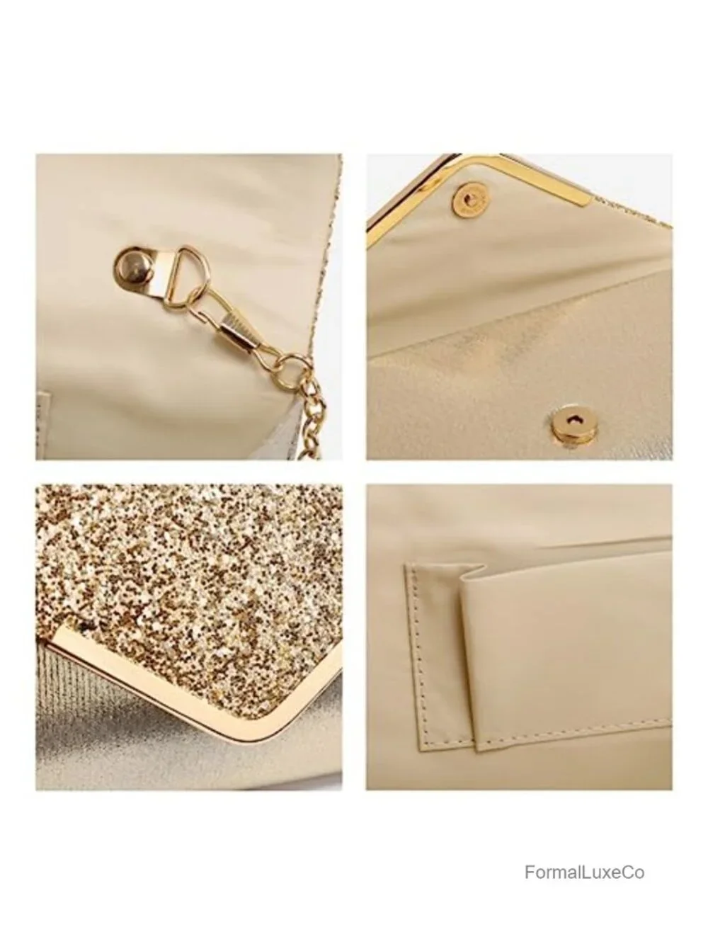 Glitter Envelope Evening Bag Clutch with Chain Strap for Wedding Party Prom